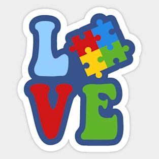 Love written with puzzle piece for autism awareness Sticker